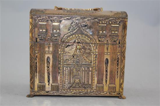 An early 19th century French gilt brass necessaire, 4.5in.